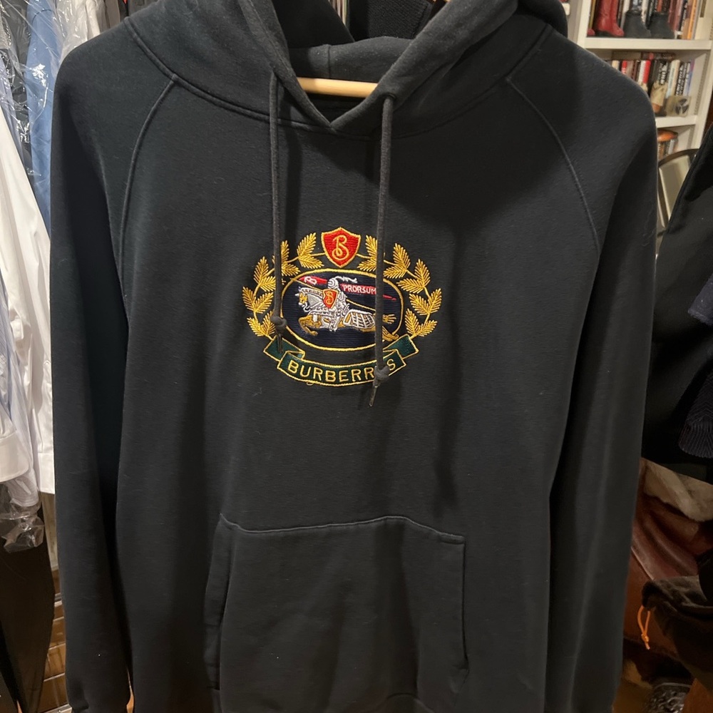 Burberry Black Hoodie with Embroidered Crest